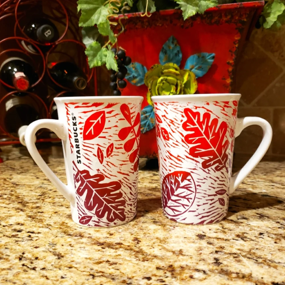 STARBUCKS Red Leaf Coffee Mug Set (2) - NWOT